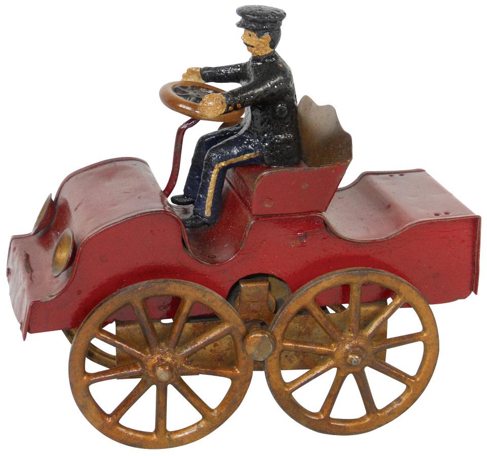 Toy Dayton Hillclimber horseless carriage, pressed tin, repainted, 8"L