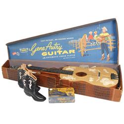 Gene Autry guitar, made by Emenee Musical Toys, No. 601, guitar w/orig instructions & strap, Exc con