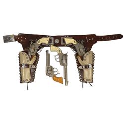 Gene Autry cap guns w/holsters, 2 Gene Autry 44's by Leslie-Henry w/double holster, Gene Autry 44 by