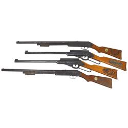 Daisy BB guns (4), Buck Jones pump (2) w/compass & sundial in stock, Buzz Barton No. 195 Special (2)
