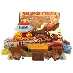 Marx playsets in boxes (2), Wells Fargo Overland Stagecoach No. 1373P & Fort Apache Stockade, Series
