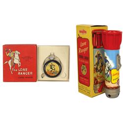 Lone Ranger items (2), Label watch No. 887, c.1940, T.L.R. Inc, VG cond & Signal Siren Flashlight by