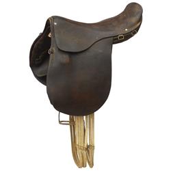 Saddle, U.S. Officer's Saddle, repaired by Jeff O.M. Depot on March 13, 1936, a great historical Mil