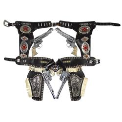 Toy cap guns & holsters, 2 Hubley cap guns that make sound in double silver & black leather holster 