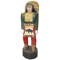 Western folk art, carved wooden Indian Chief from C Bar B Trading Post-Tonopah, NV, well weathered, 