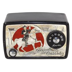 Hopalong Cassidy radio, mfgd by Arvin, electric, black body version, c.1950's, VG cond, 5"H x 8"W & 