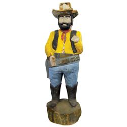 Western folk art, carved wooden cowboy from C Bar B Trading Post-Tonopah, NV, well weathered, great 