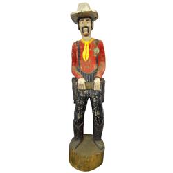 Western folk art, carved cowboy sheriff from C Bar B Trading Post-Tonopah, NV, well weathered, great