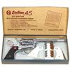 Image 1 : Nichols Stallion 45 Mark II Six Shooter, crack in one white spare grip, o/wise Exc cond in orig box.