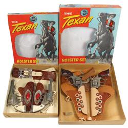Texan double holster w/(2) Smoky Joe capguns by Halco in orig box & Texan double holster w/Pinto cap