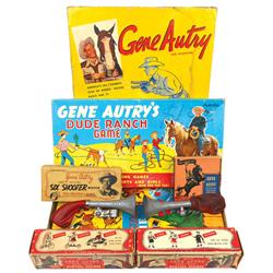 Gene Autry items (7), Gene Autry Dude Ranch Game by Built-Rite, Exc cond, Gene Autry movie, 2 bicycl