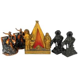 Western bookends & Indian lamp, bronze or copper End of Trail bookends, copper-plated white metal co