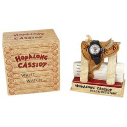 Hopalong Cassidy wrist watch by U.S. Time Co., watch on saddle display w/papers, c.1950's, Exc cond.
