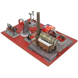Toy steam plant w/machine shop accessories, made in Western Germany by Wilesco, c.1950's-1960's, Exc