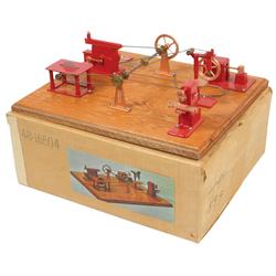 Toy steam powered machine shop in orig box by Jensen Mfg Co., made in USA, c.1960's-1970's, Exc to N
