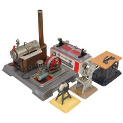 Toy steam plant w/Wilesco & Fleischmann accessories, made in Western Germany, sizes vary, c.1950's-1