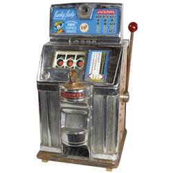 Coin-operated slot machine, Jennings Lucky Lady Chief Hi-Top, 10 Cent, Good orig working cond, c.194