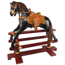 Child's rocking horse, painted wood, well made w/nice leather saddle, late 1900's, Exc cond, 34"H x 
