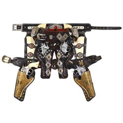Toy cap guns & holsters, Pony Boy holster w/Young Buffalo Bill cap guns, black double holster w/jewe