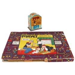Popeye Nailing Set in box by Bar Zim Toy Mfg-NY & Popeye quarter bank by Kalon Mfg Co., 4.75" x 3.5"