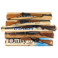 Daisy BB guns (5), all in orig boxes, includes Model 99, 95, 25, 26 & 111B Target Special, wood stoc