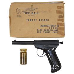 Fire-Ball 118 c. target pistol, mfgd by C& B Co.-Sun Valley, CA, gun Exc cond in orig worn box w/ins