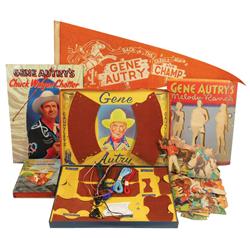 Gene Autry items, includes Hobbi Craft Kit in box, pennant, coloring book, paper doll book, etc., c.