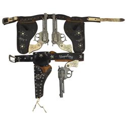 Hopalong Cassidy cap gun & holster sets by Wyandotte, c.1950s, guns in Good to VG played-with cond, 