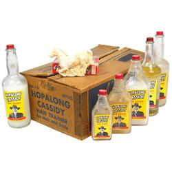 Hopalong Cassidy Hair Trainer bottles (6), some w/orig product, Hair Trainer box & Hoppy figural soa