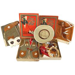 Children's cowboy clothing, 2 Lasso 'em Bill boxes w/NOS cowboy outfits, by Keyston Bros., boxes Fai