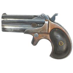 Handgun, Remington, Double Derringer, 41 cal, 3" bbl, hard rubber grips, crack evident on hinge, Mod