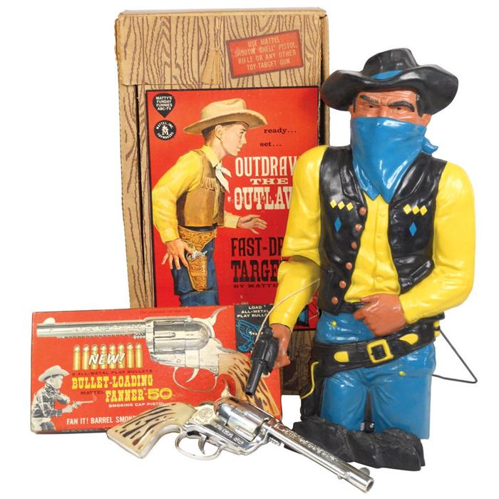 Cap gun, Mattel Bullet Loading Fanner 50 Smoking Cap Pistol in box, Exc