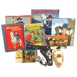 Hopalong Cassidy items (8), Hoppy figural holster wall light by Alladin (VG), single leather holster