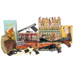 Toy cap guns in boxes, Ideal plastic six-shooter, Six Gun by Ray Plastics, Luger by Stoeger Arms Cor