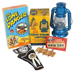 Lone Ranger items, includes Chuck Wagon Lantern in box by TLR Inc., Silver Bullet pen set in box & o