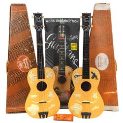 Gene Autry guitars (3), 2 by Emenee in orig boxes, c.1950's, 33"L & Gene Autry 1997-1998 Singing Cow