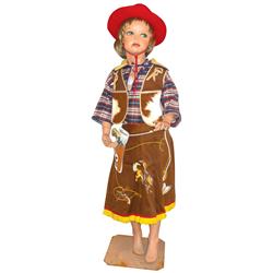 Western mannequin, young cowgirl, composition body w/metal hands, fully outfitted in Western gear, s