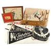 Image 1 : Hopalong Cassidy items, includes double saddlebag, 2 different sized pennants, wooden Hoppy's Bunkho