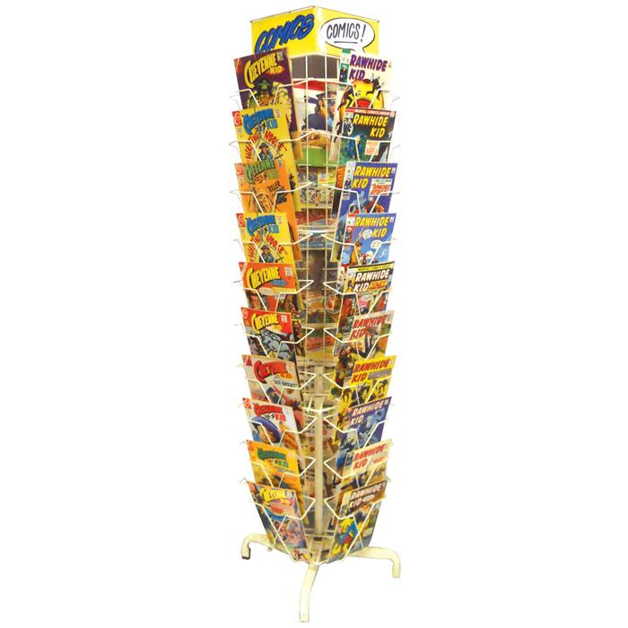 Western comic books (90+) on revolving Comics metal rack, books include ...