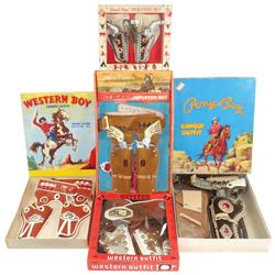 Toy cap guns & holsters, all NOS in boxes, Pony Boy double jeweled leather holster w/Pony Boy cap gu