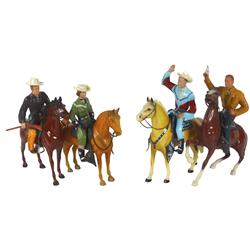 Heartland Plastics figures, Roy Rogers, Dale Evans & 2 additional cowboys, all on horses, Roy & Dale