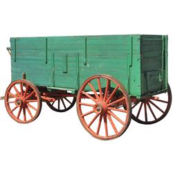 Horse-drawn grain wagon w/hitch, wooden spoke wheels, rear grain door, early 1900's, VG cond.