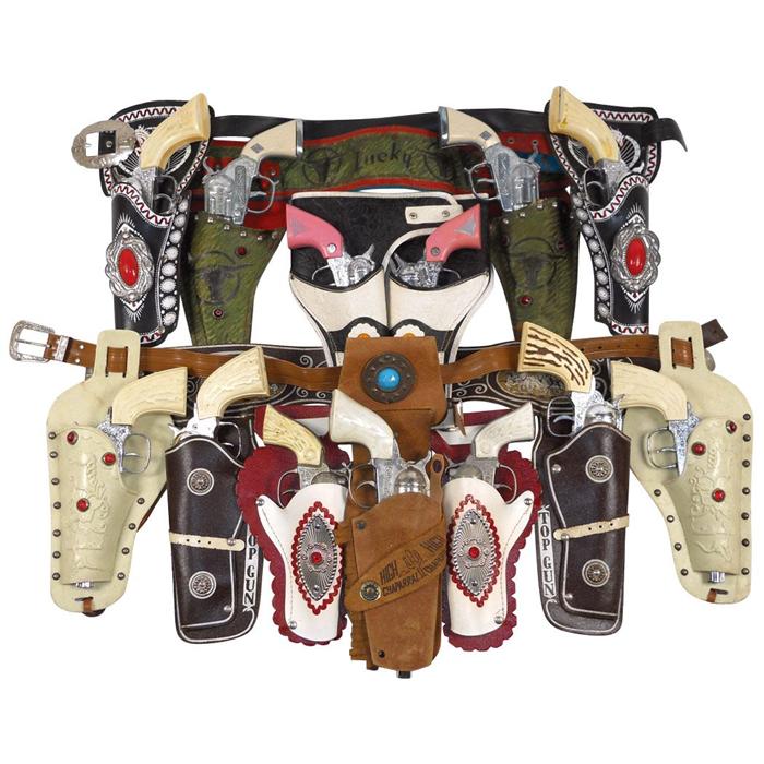 Toy cap guns & holsters (7 sets), includes leather & vinyl holsters2