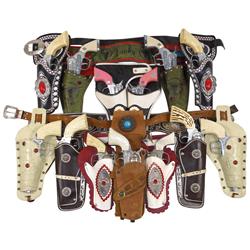 Toy cap guns & holsters (7 sets), includes leather & vinyl holsters-2 singles & 5 doubles, all w/cap