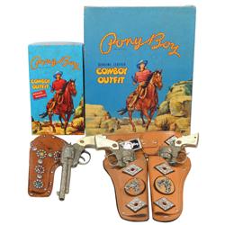 Toy cap guns & holster sets in boxes (2), both Pony Boy by Esquire Novelty Co., double leather holst