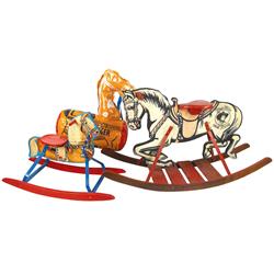 Tom Mix wooden rocking horse & Roy Rogers wood & metal horse by Hill Bell Toys & Roy Rogers vinyl bl