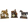 Image 1 : Western horse clocks (3), all metal, all different, one missing set knobs, o/wise all VG untested co