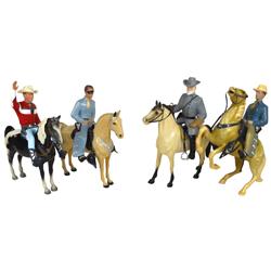Heartland Plastics cowboys & horses (4 sets), includes Roy Rogers, Lone Ranger, etc., one w/broken h