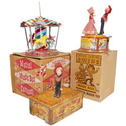 Western toys (3), Mattel Musical Dancing Dude, litho on pasteboard, VG working cond, Mattel Music Bo