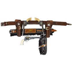 Toy cap guns & holsters (3), Colt 45 by Hubley w/black leather holster w/silver rivets, 13.5"L & 2 u